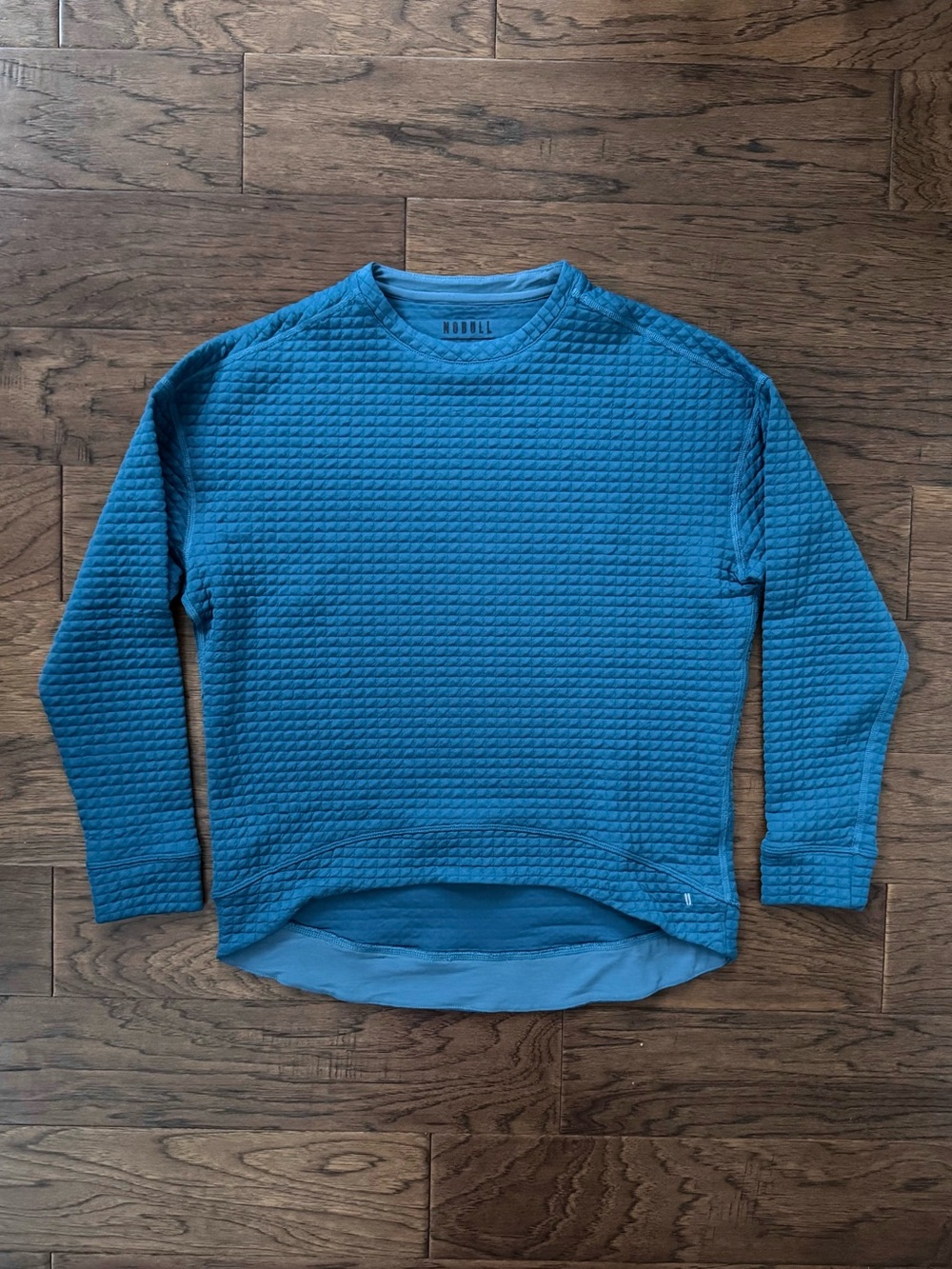 EUC NOBULL Quilted Crewneck Sweatshirt High Low Pullover Teal Blue Size Small